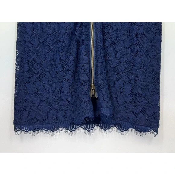 Diane von Furstenberg Navy Lace Sheath Sheer Dress Zipper Front Size 2 Business - Picture 5 of 10
